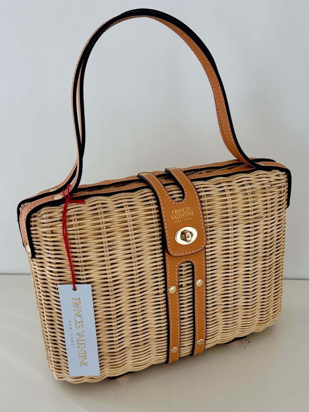 Frances Valentine Holland Satchel Natural Wicker Vachetta Leather NWT - Picture 9 of 10